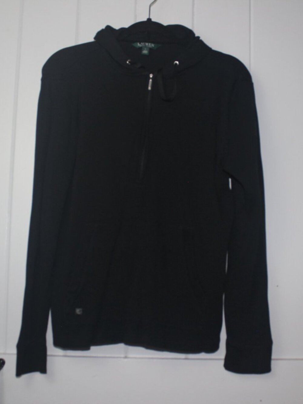 RALPH LAUREN BLACK 100%  COTTON HOODED JACKET WITH KANGAROO  HAND POUCH SZ. LGE - Picture 2 of 2